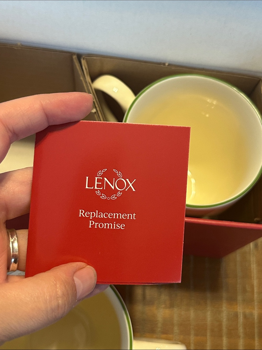 Lenox Holiday Cream Mugs with Green Holly and Red Berry Accents - Set of 2 - Picture 9 of 16